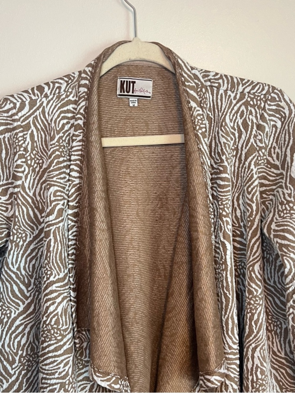 KUT from the Kloth Taupe & White Zebra Patterned Open Front Sweater Cardigan - Picture 6 of 13